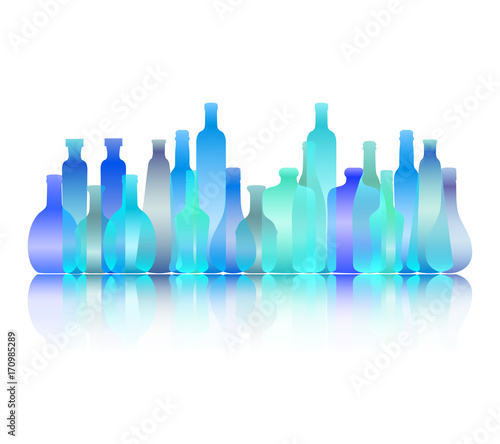 Blue Clear Glass Bottles Set - Vector Illustration 