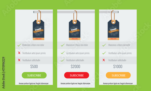 Trendy price list and offer columns. Flat vector.