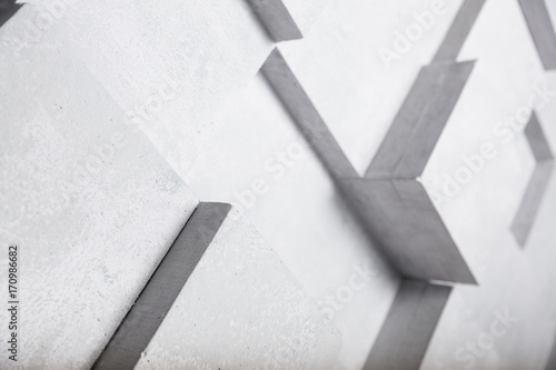 White concrete wall with cube geometry decoration background.