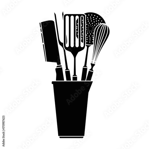 pot with set cutlery icon vector illustration design