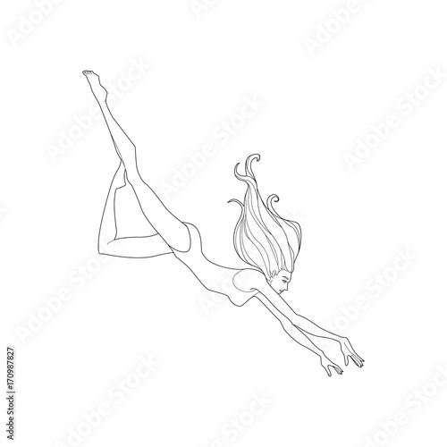 Line art: Swimmer for coloring. Vector illustration.