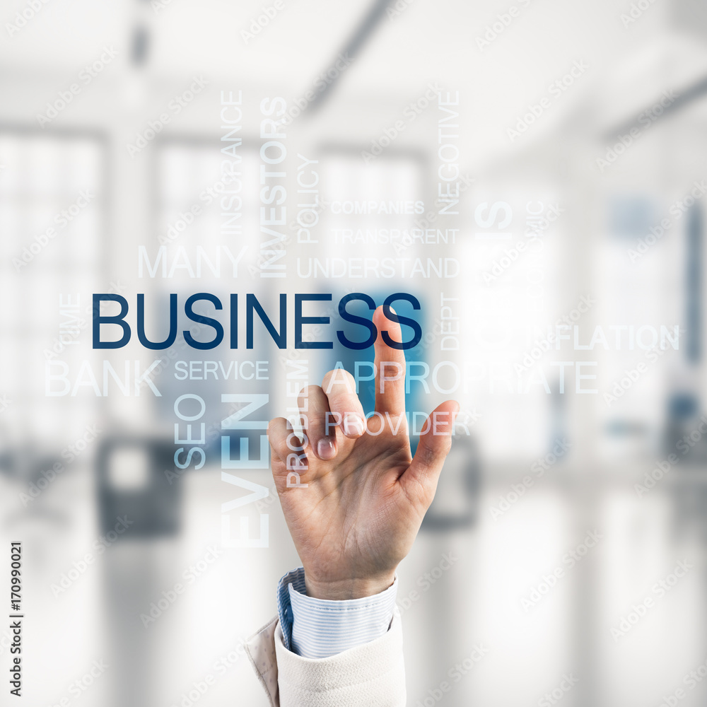 Concept of modern business with palm choocing on of keywords for Concept of modern business with palm choocing on of keywords for