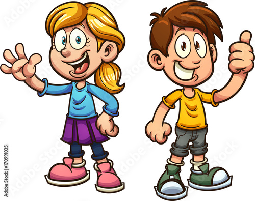 Cute cartoon boy and girl. Vector clip art illustration with simple gradients. Each on a separate layer.