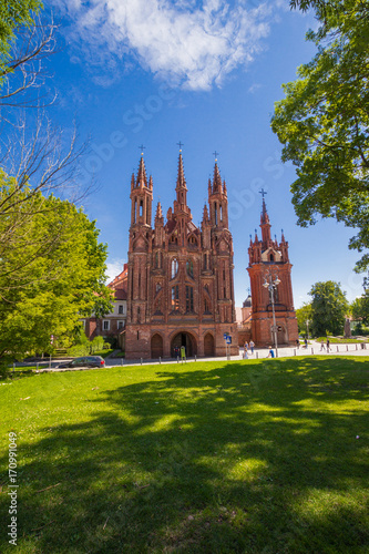 St. Anne's Church and the church of the Bernardine Monastery on sunny day in Vilnius old town, Lithuania