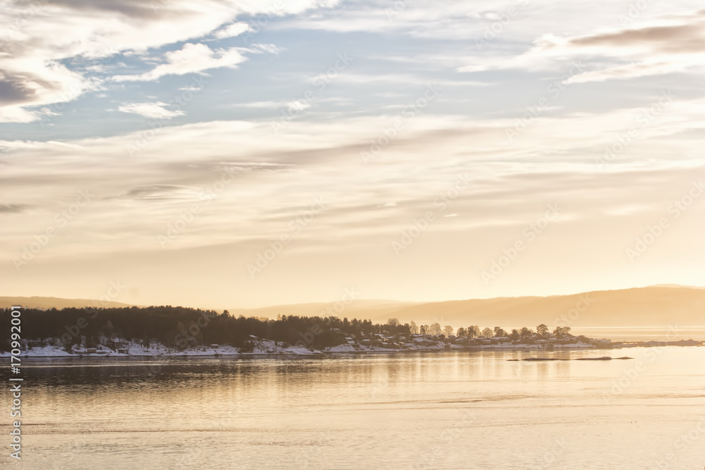 View of oslofjord on a cold winter day