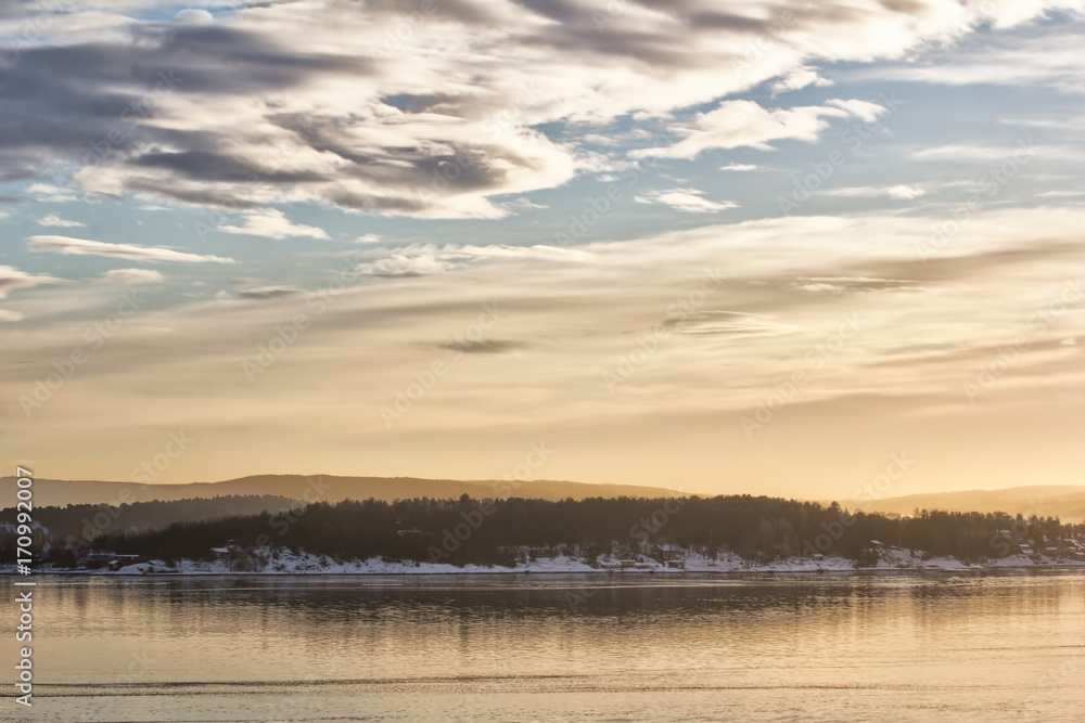 View of oslofjord on a cold winter day