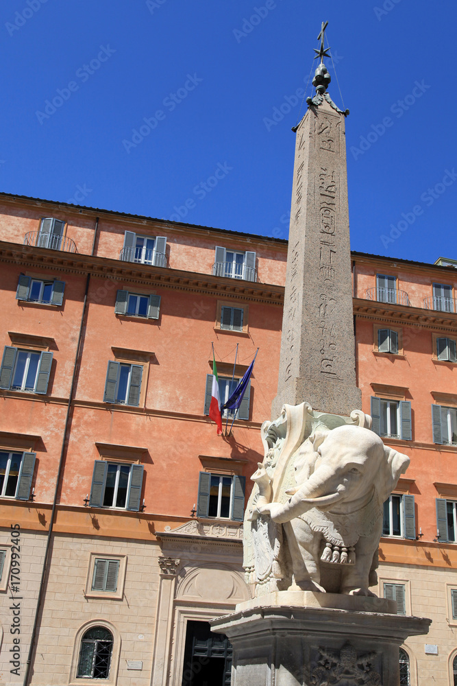 Egyptian Obelisk with Elephant by Bernini on square Piazza della Minerva in Rome, Italy