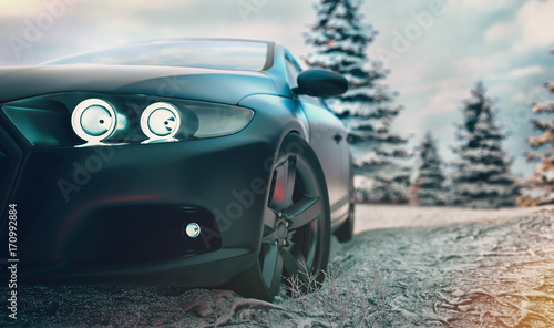 Black sports car. 3d rendering and illustration. © phaisarnwong2517