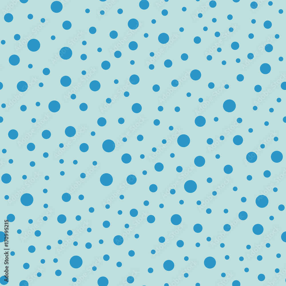 Blue polka dots seamless pattern on turquise background. Classy classic blue polka dots textile pattern in restrained colours. Seamless scattered confetti fall chaotic decor. Vector illustration. Blue polka dots seamless pattern on turquise background. Classy classic blue polka dots textile pattern in restrained colours. Seamless scattered confetti fall chaotic decor. Vector illustration.