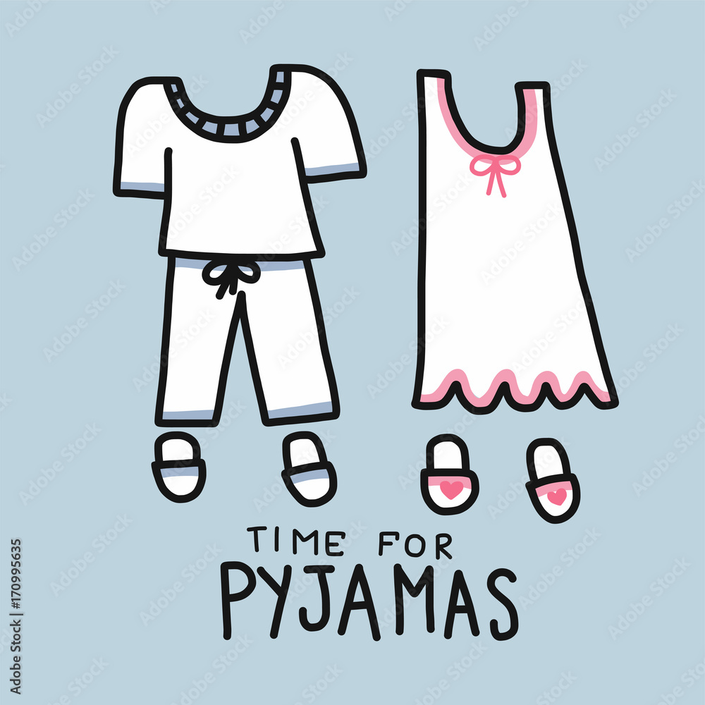 Time for Pyjamas (Pajamas) word and cartoon vector illustration Stock  Vector | Adobe Stock
