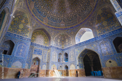 art of Masjed-e Imam or Masjed-e sha at Nash-e Jahan square, big dome 21 meter diameter, Esfahan, Iran, since 1611 photo