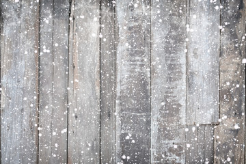 Christmas background - Old wood texture with snow. vintage and rustic style