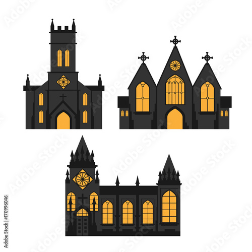 church silhouettes on white background