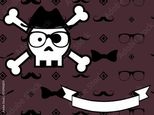 hipster style cartoon skull  background in vector format very easy to edit 