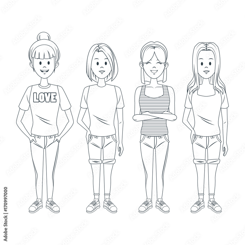 Young girls cartoon icon vector illustration graphic design