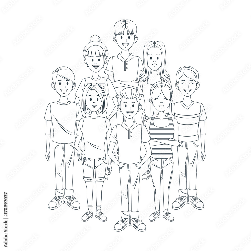 Young friends cartoon icon vector illustration graphic design