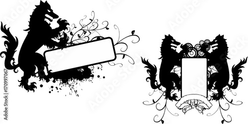 Heraldic black Wolf tattoo copyspace set in vector format very easy to edit