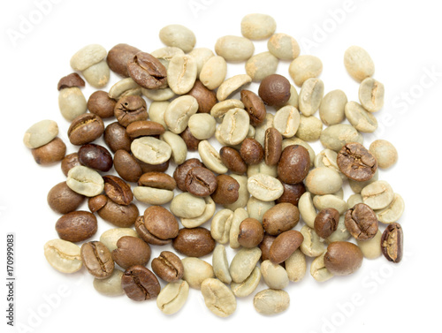 coffee beans, green and roasted