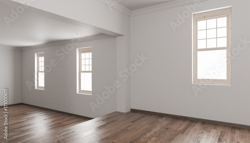 Interior Design with Raised Floor Detail and Single Hung Windows
