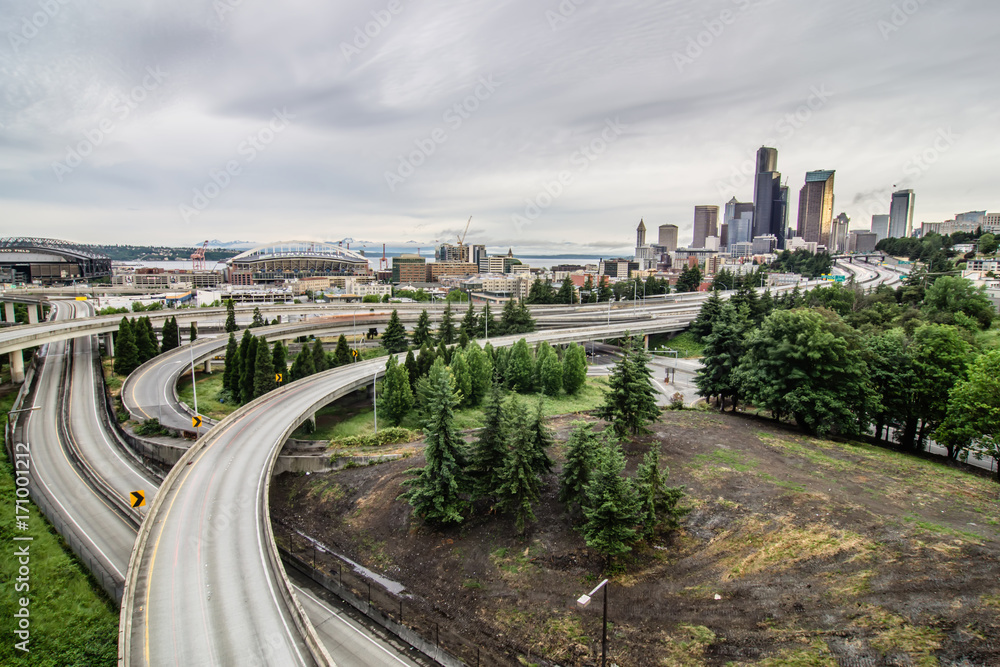 cloudy day over seattle washington