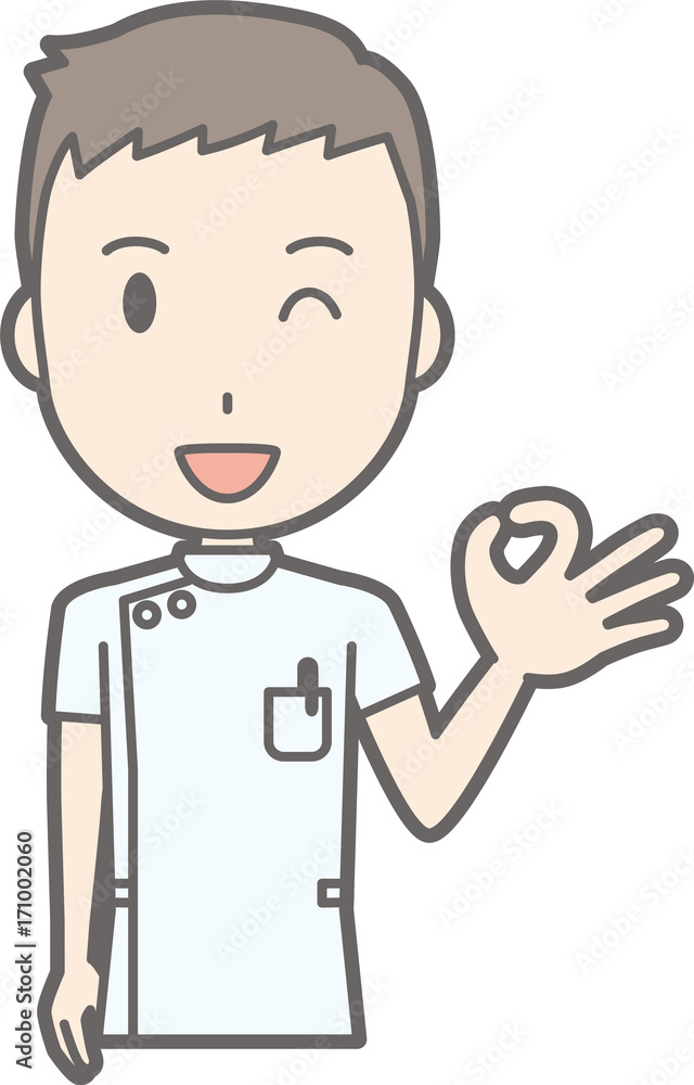 Illustration that a male nurse wearing a white suit is making a hand craft Illustration that a male nurse wearing a white suit is making a hand craft