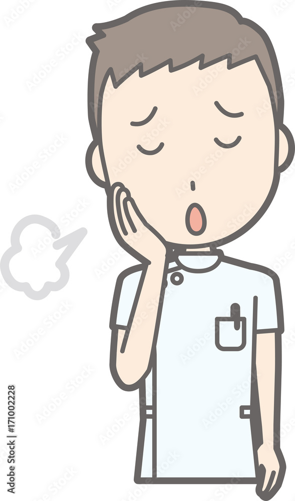 An illustration that a male nurse wearing a white suit is sighing An illustration that a male nurse wearing a white suit is sighing