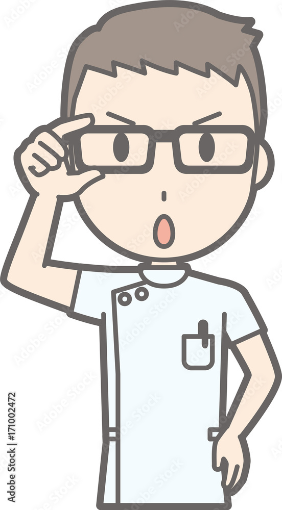 Illustration of a male nurse wearing white coat wearing glasses