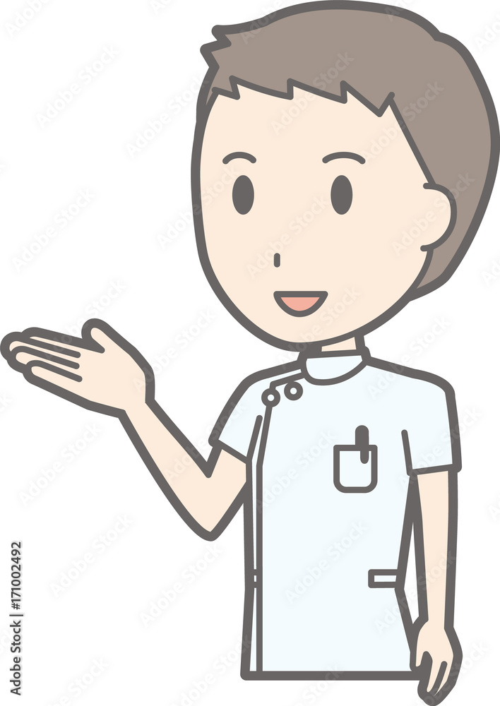 Illustration guided by a male nurse wearing a white suit Illustration guided by a male nurse wearing a white suit