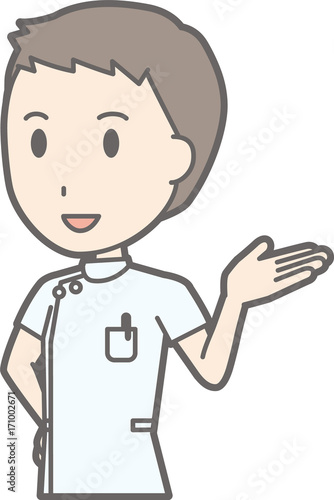 Illustration guided by a male nurse wearing a white suit