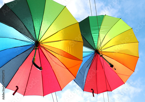Photo of beautiful multi-colored umbrellas