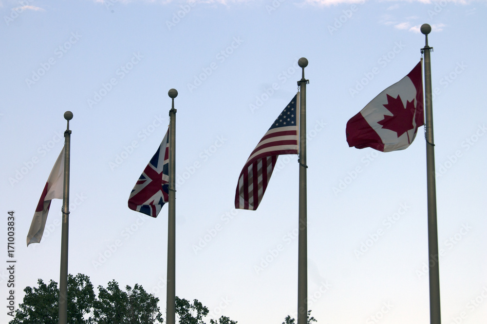 Canadian, American, British, and Japanese Flags Canadian, American, British, and Japanese Flags