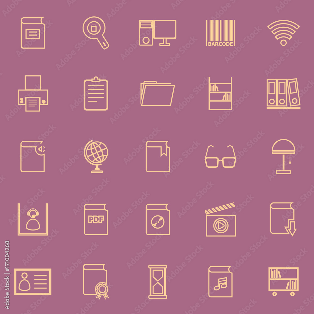 Library line color icons on purple background Library line color icons on purple background