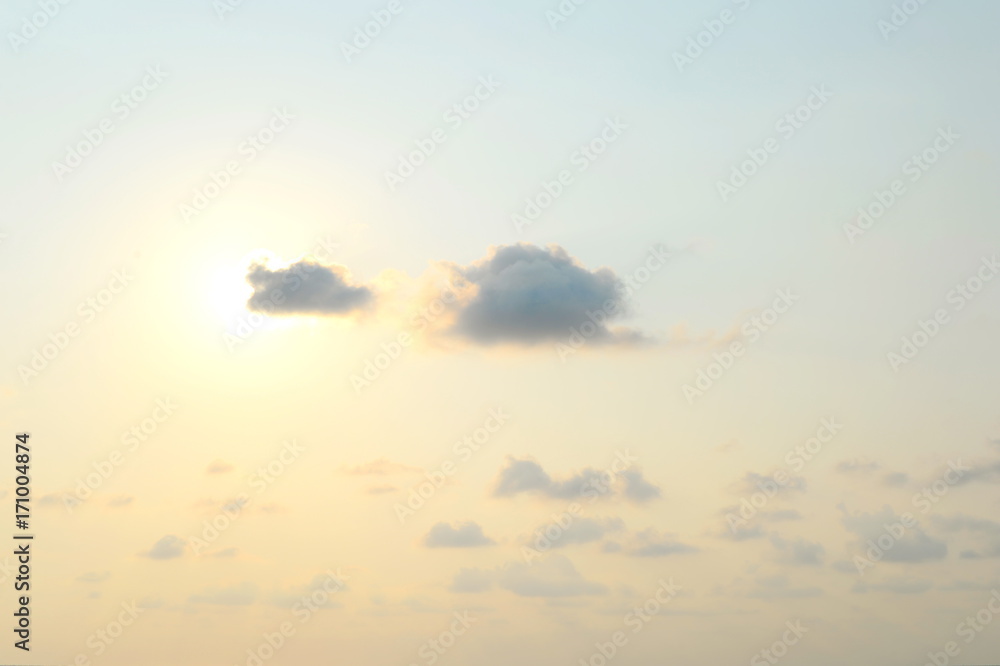 cloud in morning blue sky with soft orange light nature background