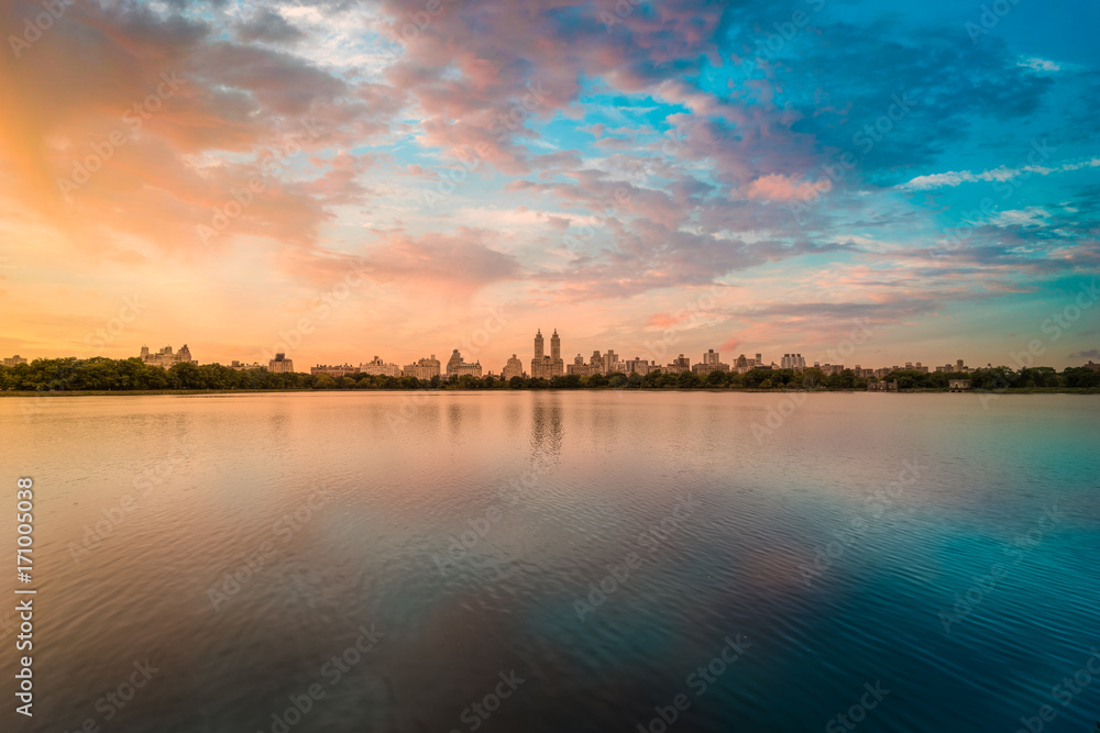Sunset over Central Park Lake