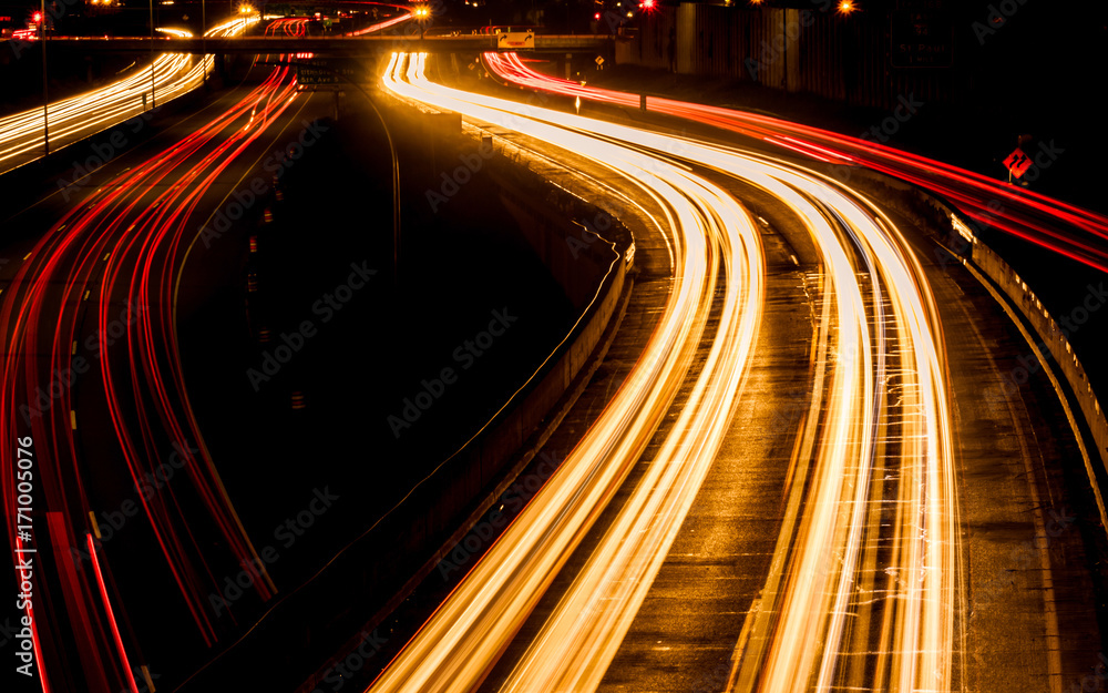 Night scene of the traffics on highway Night scene of the traffics on highway