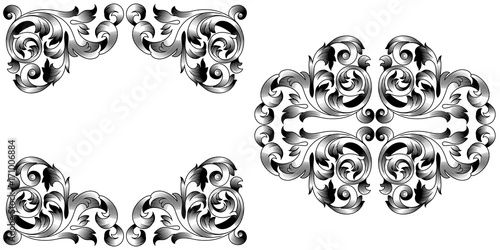 Set of vintage baroque ornament, corner. Retro pattern antique style acanthus. Decorative design element filigree calligraphy vector. - stock vector