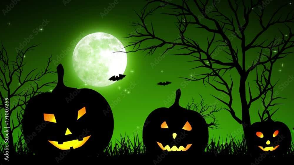 Halloween background animation with the concept of Spooky Pumpkins, Moon and Bats. Halloween background animation with the concept of Spooky Pumpkins, Moon and Bats.