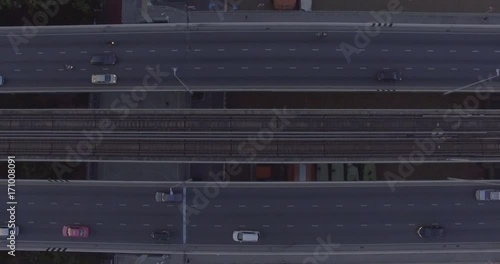 View above busy traffic on bridge in Bangkok. photo