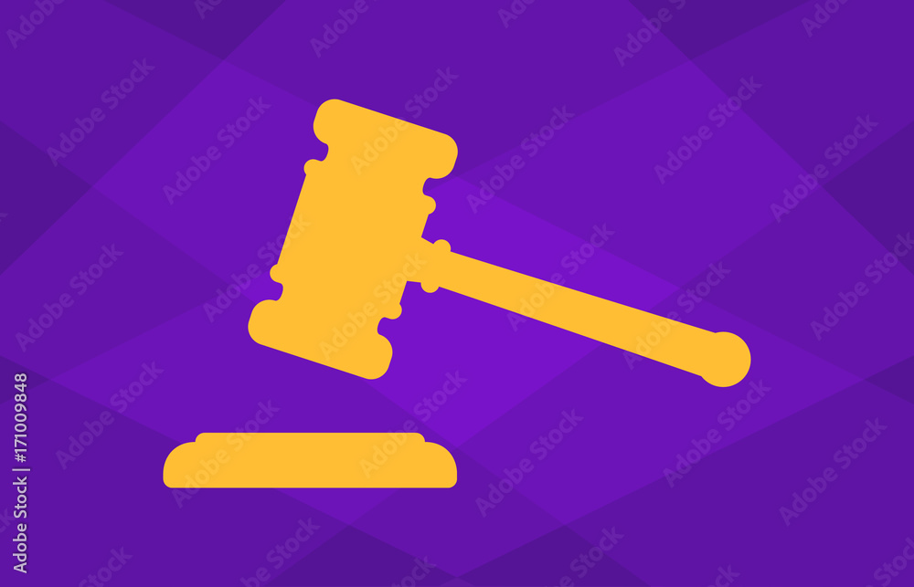 Gavel, the hammer of law and justice or lawsuit judgement flat vector illustration for websites