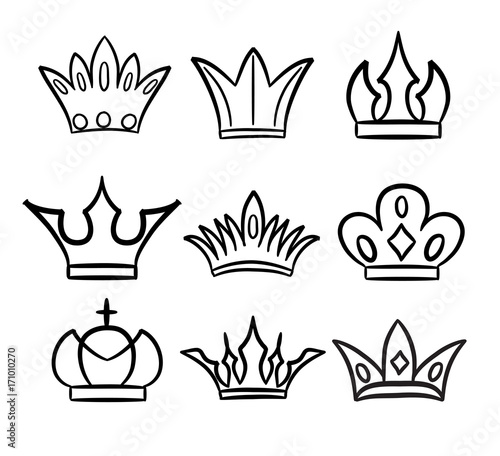 Hand drawn crowns logo and icon collection