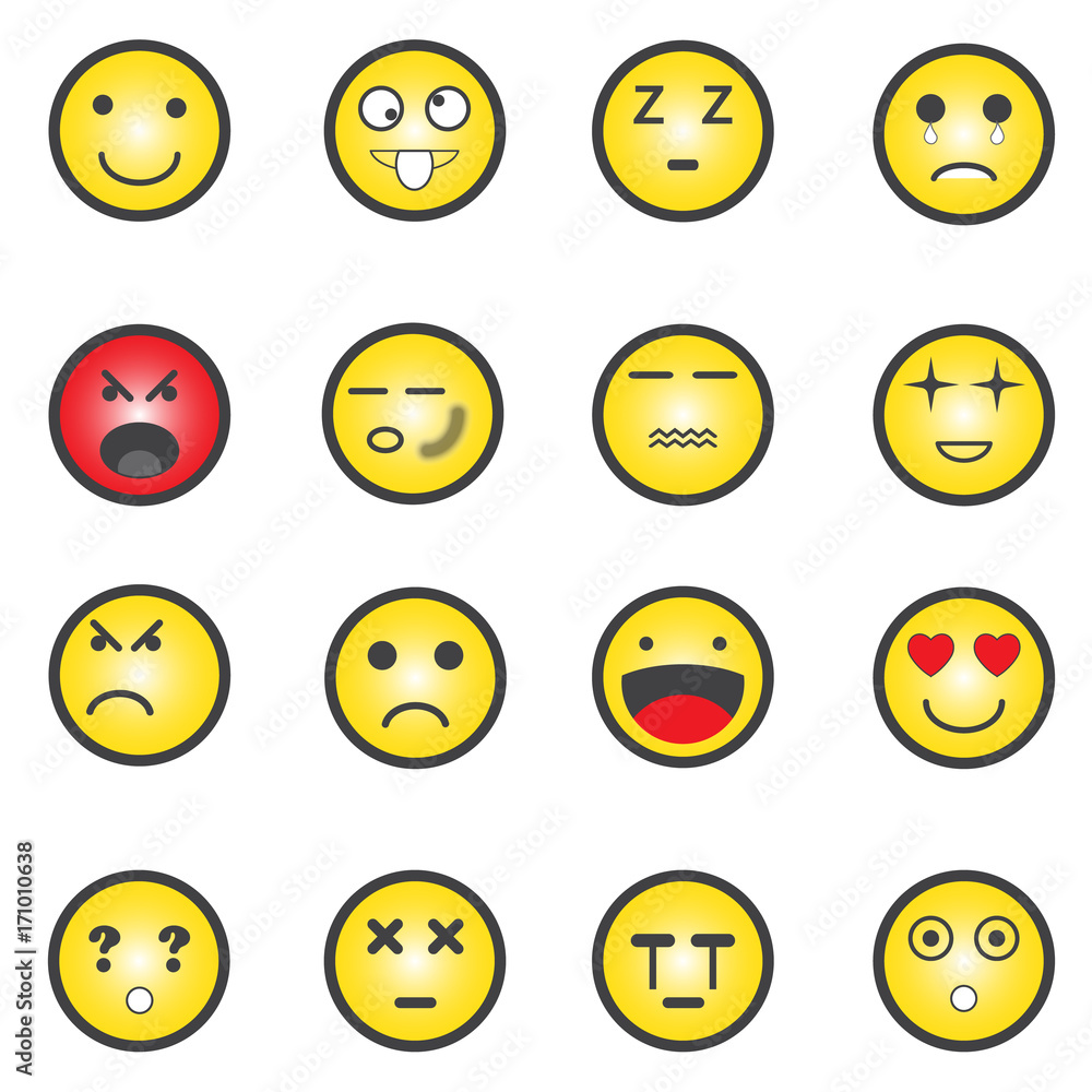 Fototapeta premium different yellow emotions icons set, vector illustration