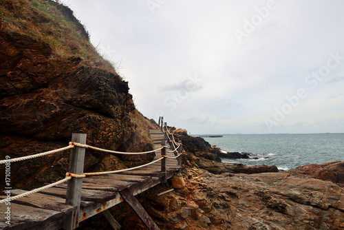 The wood bridge walk to sigthseeing seaside nature photo