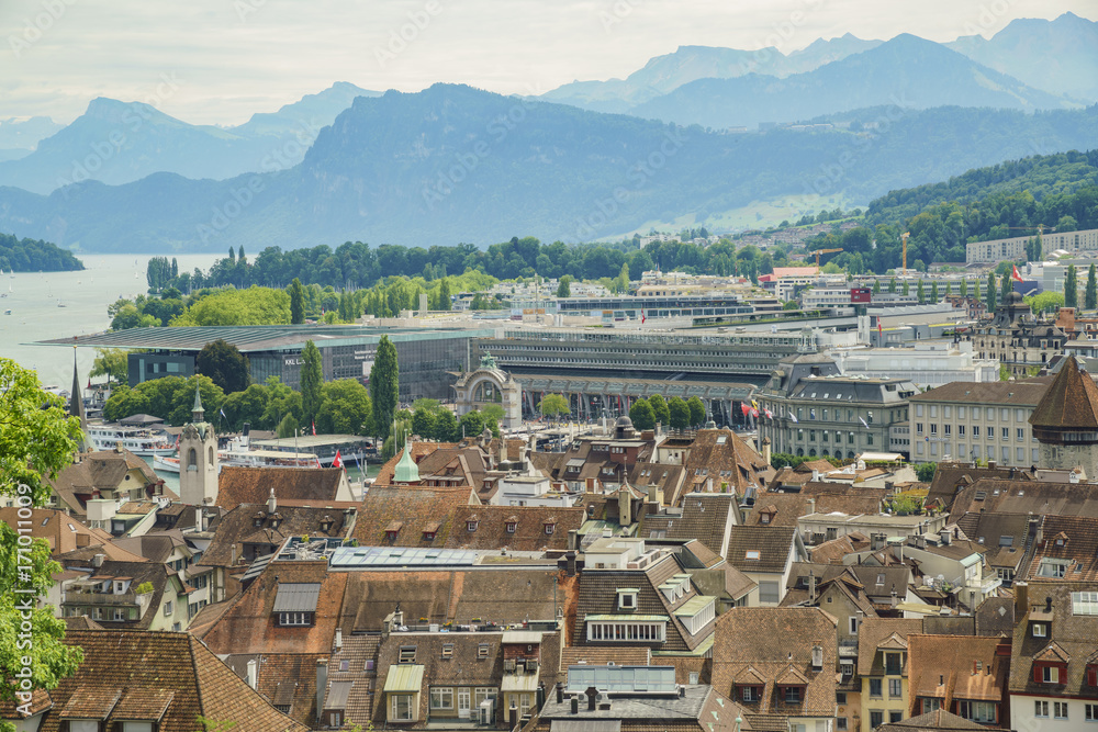 Aerial view of Lucerne cityscape