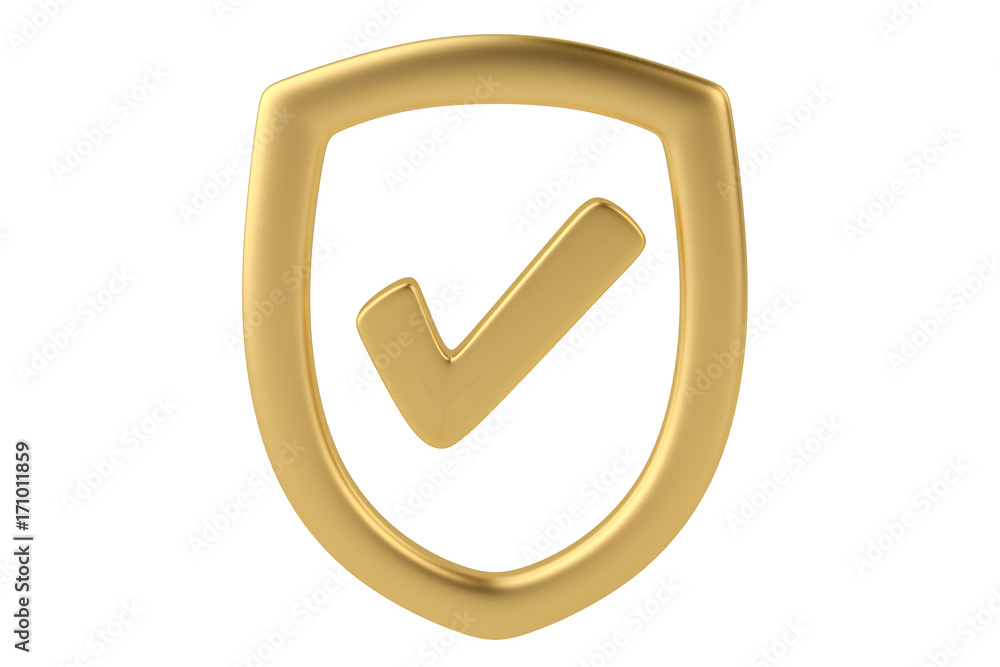 Shield with check mark icon,3D illustration. Shield with check mark icon,3D illustration.
