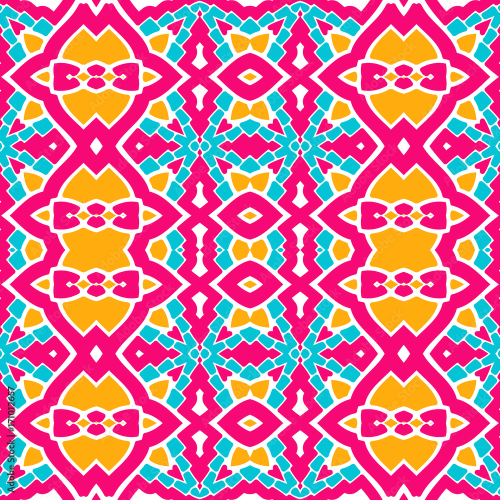 Seamless bright pattern with ethnic style. Square decorative element with ornament.
