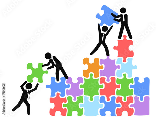 business teams work with jigsaw puzzles