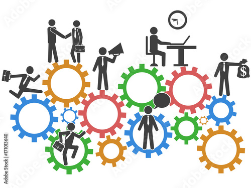 business people teamwork on mechanism gears background