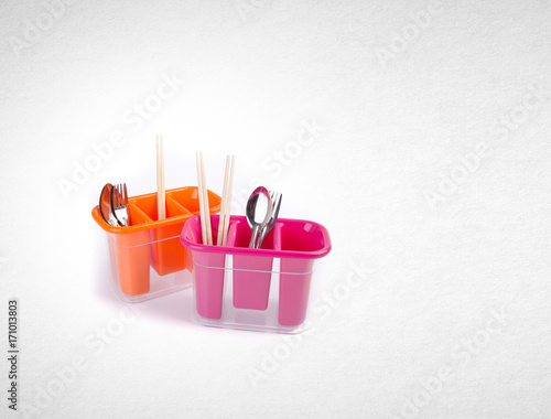 Kitchen utensils holder or Cutlery holder on a background.