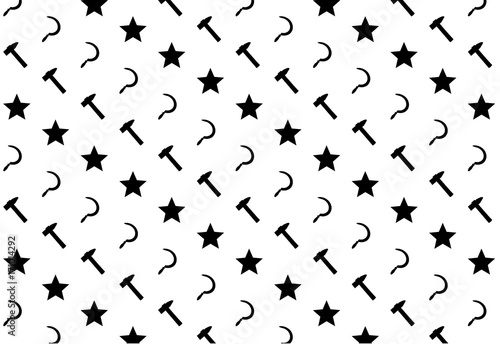 Star  sickle and hammer - black symbol on white background - vector pattern