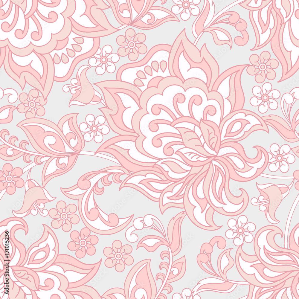 Elegance seamless pattern with ethnic flowers. Vector Floral Illustration